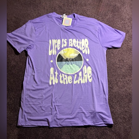 LuLaRoe Tops - LuLaRoe Purple Lake Life Graphic Tee Womans Size Large NWT